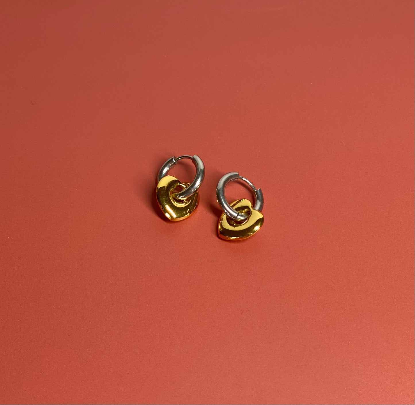 Silver Huggie   Golden Heart Charm